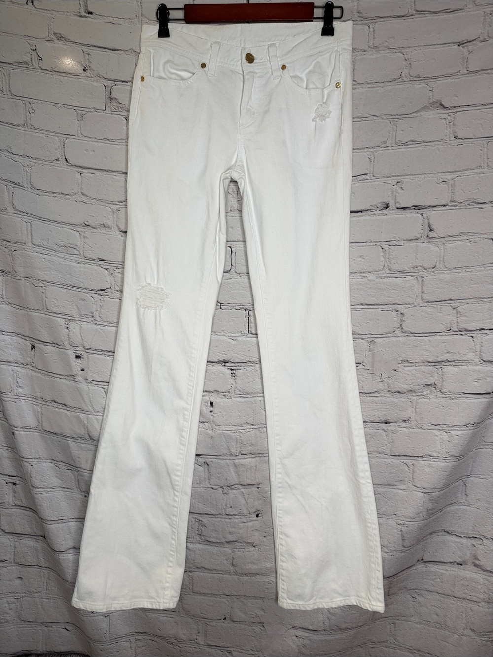 Tory Burch White Distressed Bootcut Jeans Size 27 Excellent Condition